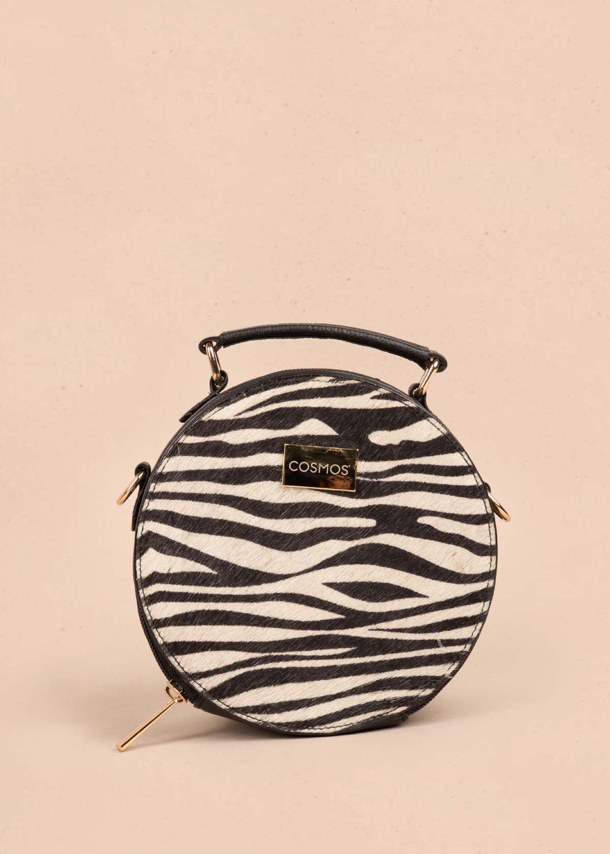 Bolso tipo bandolera en cuero color negro y cuero con pelo animal print 105312