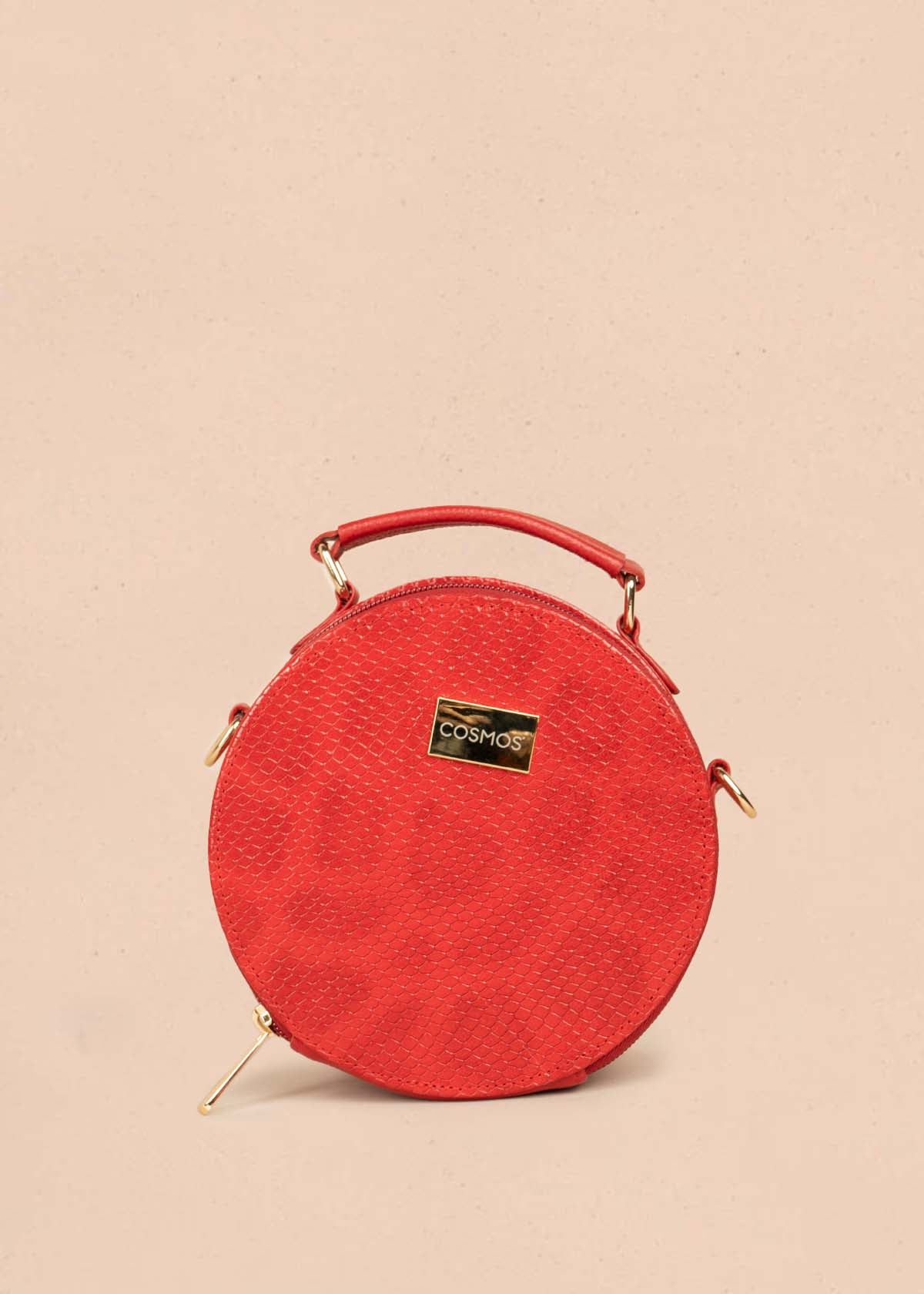 Bolso manos libres en cuero color rojo 105313