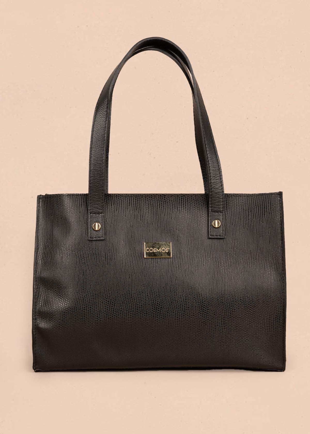 Bolso tipo cartera en cuero color negro con textura croco 105316