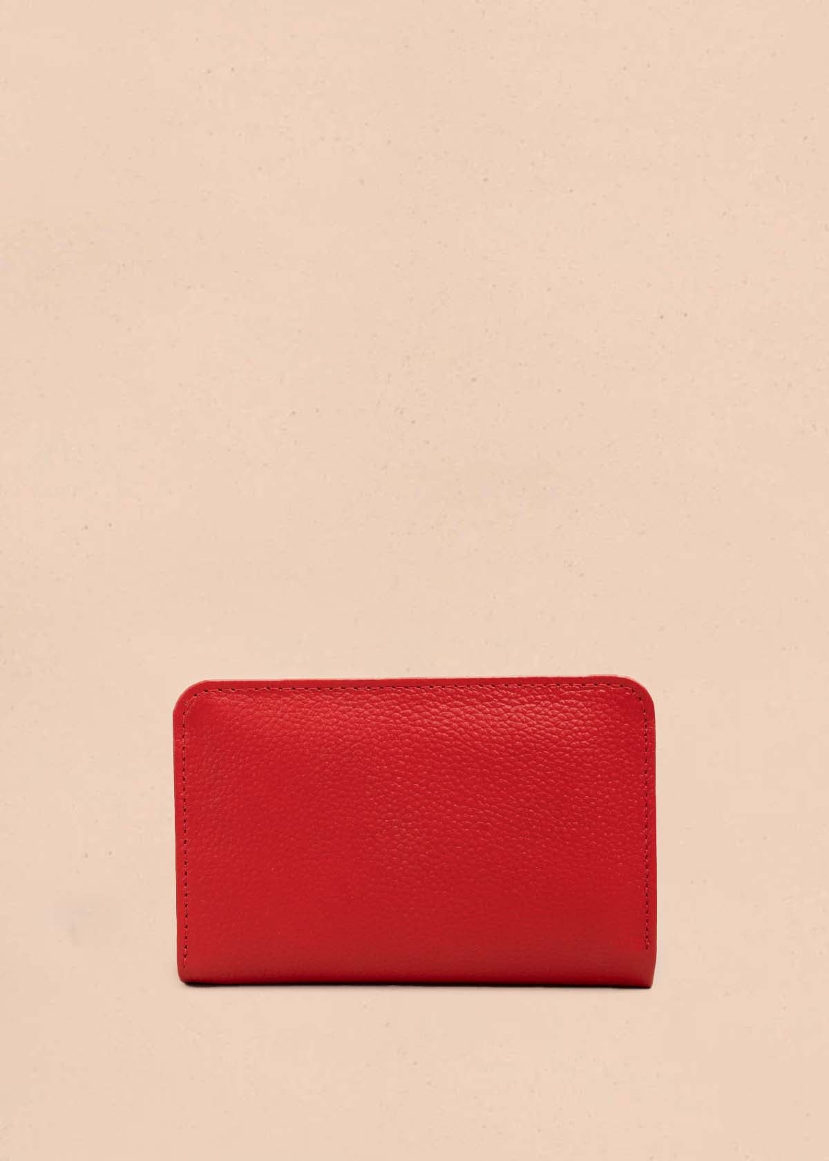 Billetera en cuero color rojo con detalle hexagonal 105323