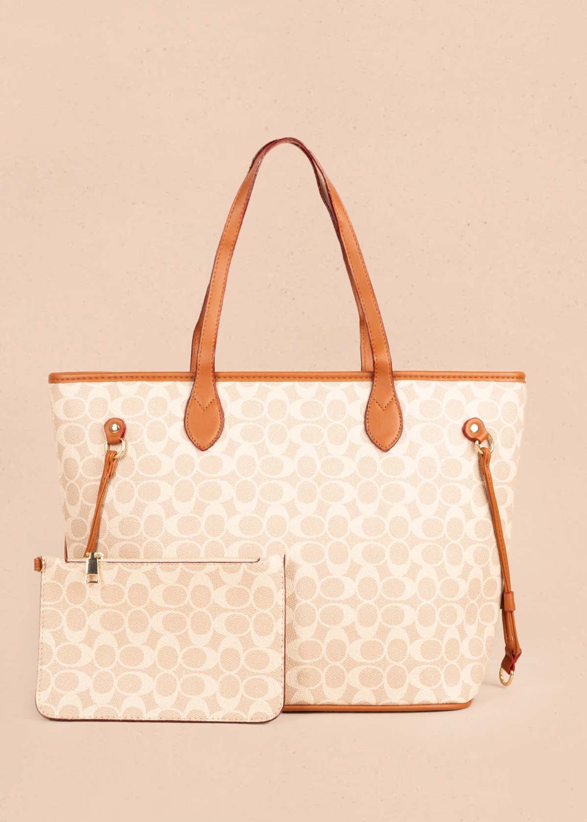 Bolso tipo shopping color beige con estampado 105362