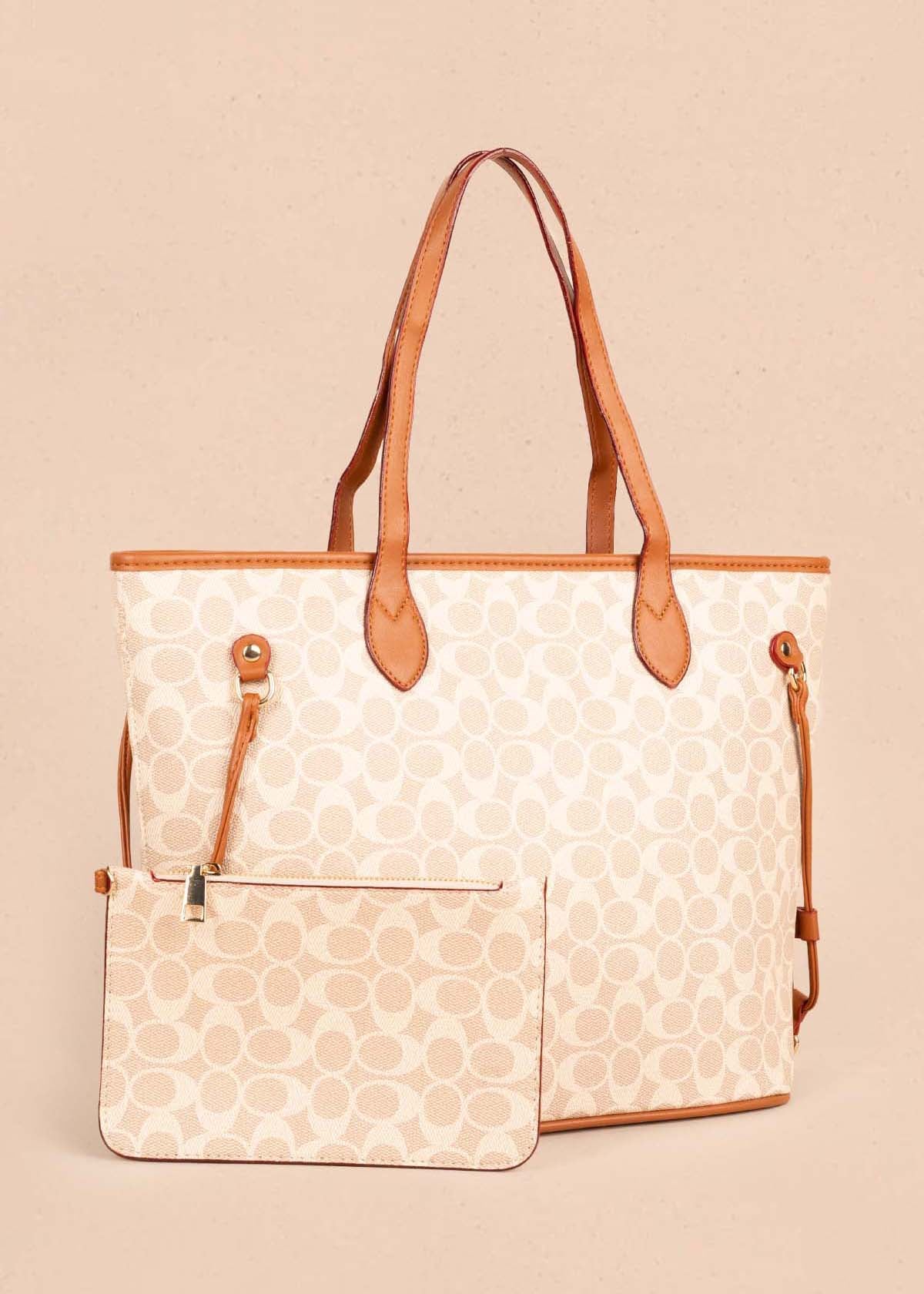 Bolso tipo shopping color beige con estampado 105362
