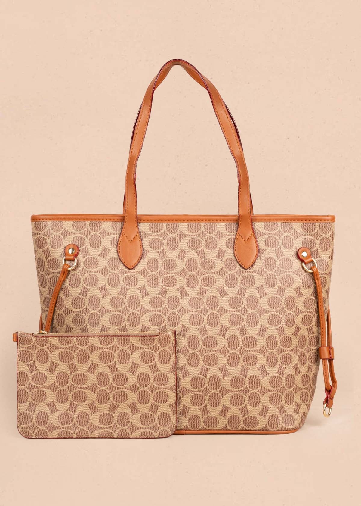 Bolso tipo shopping color café con estampado 105362