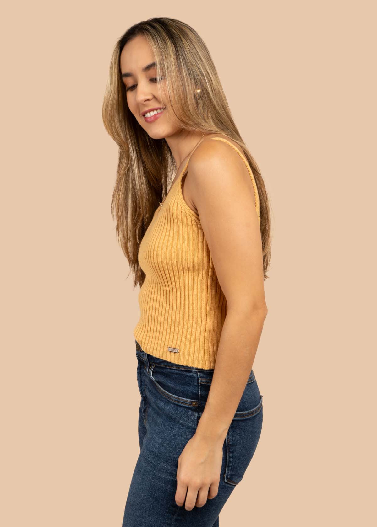Blusa tejida manga sisa color arena 105458