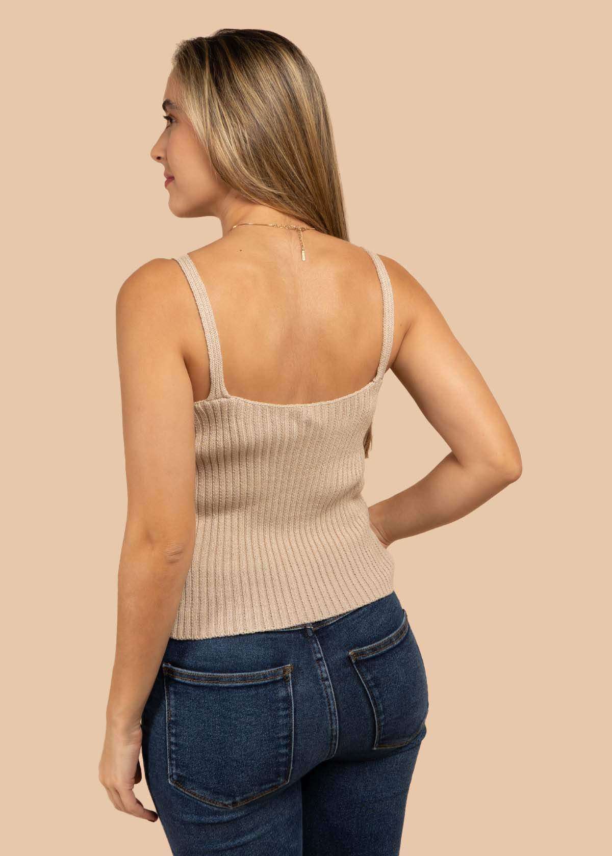 Blusa tejida manga sisa color champaña 105458