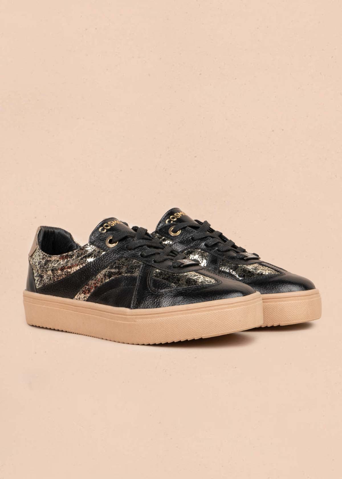 TENIS CASUALES EN CUERO COLOR NEGRO 105488
