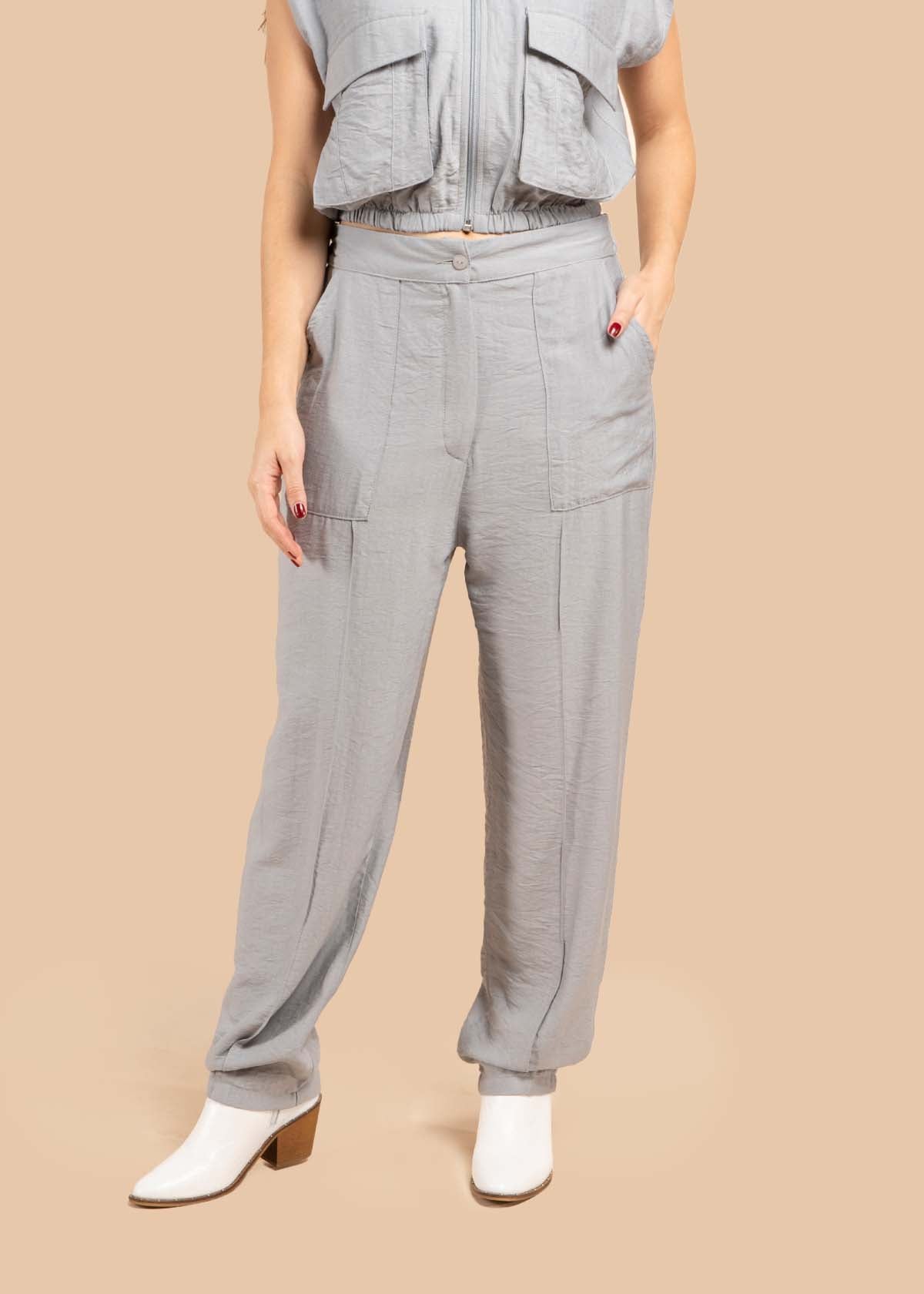 Pantalón color gris con resorte en cintura 105537