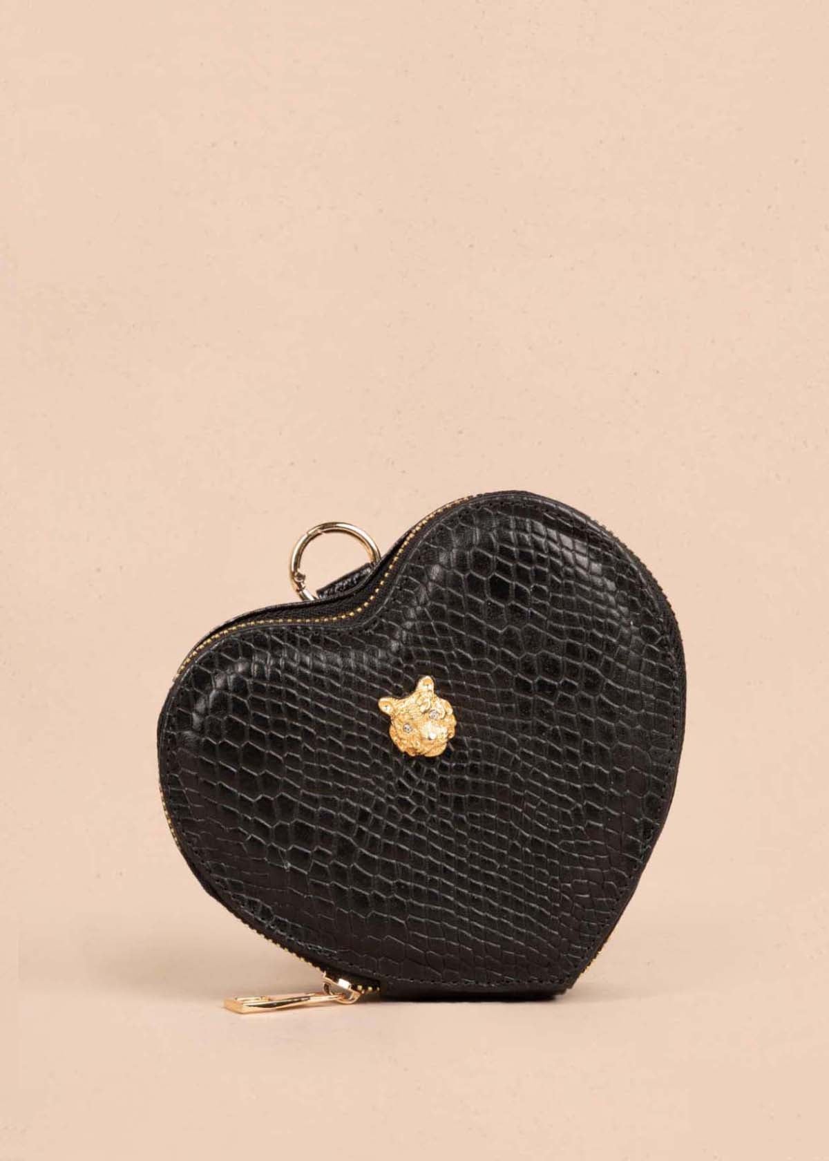 Bolso manos libres en cuero con forma de corazón color negro 105560