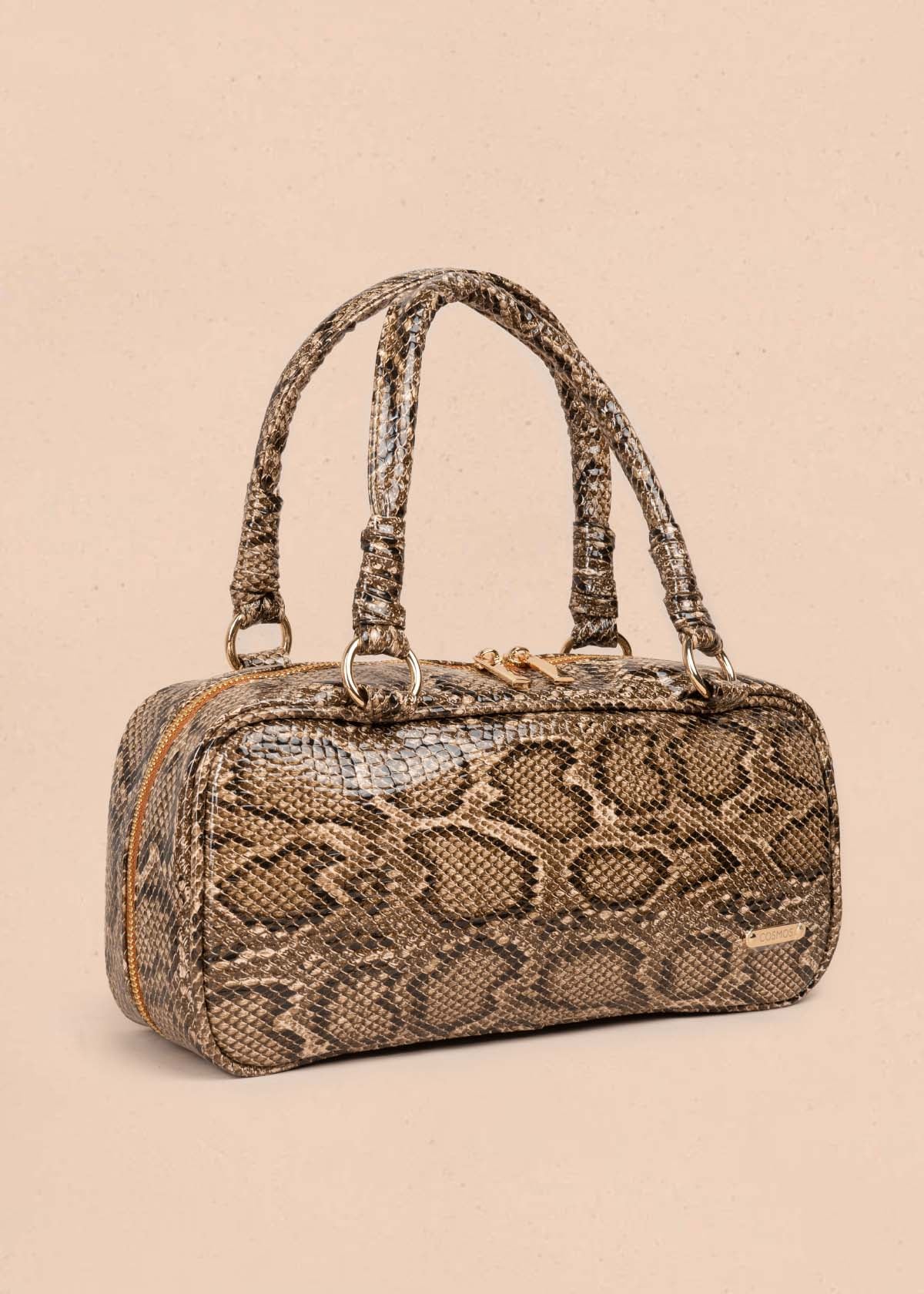 Bolso tipo cartera color camel con estampado animal print 105564