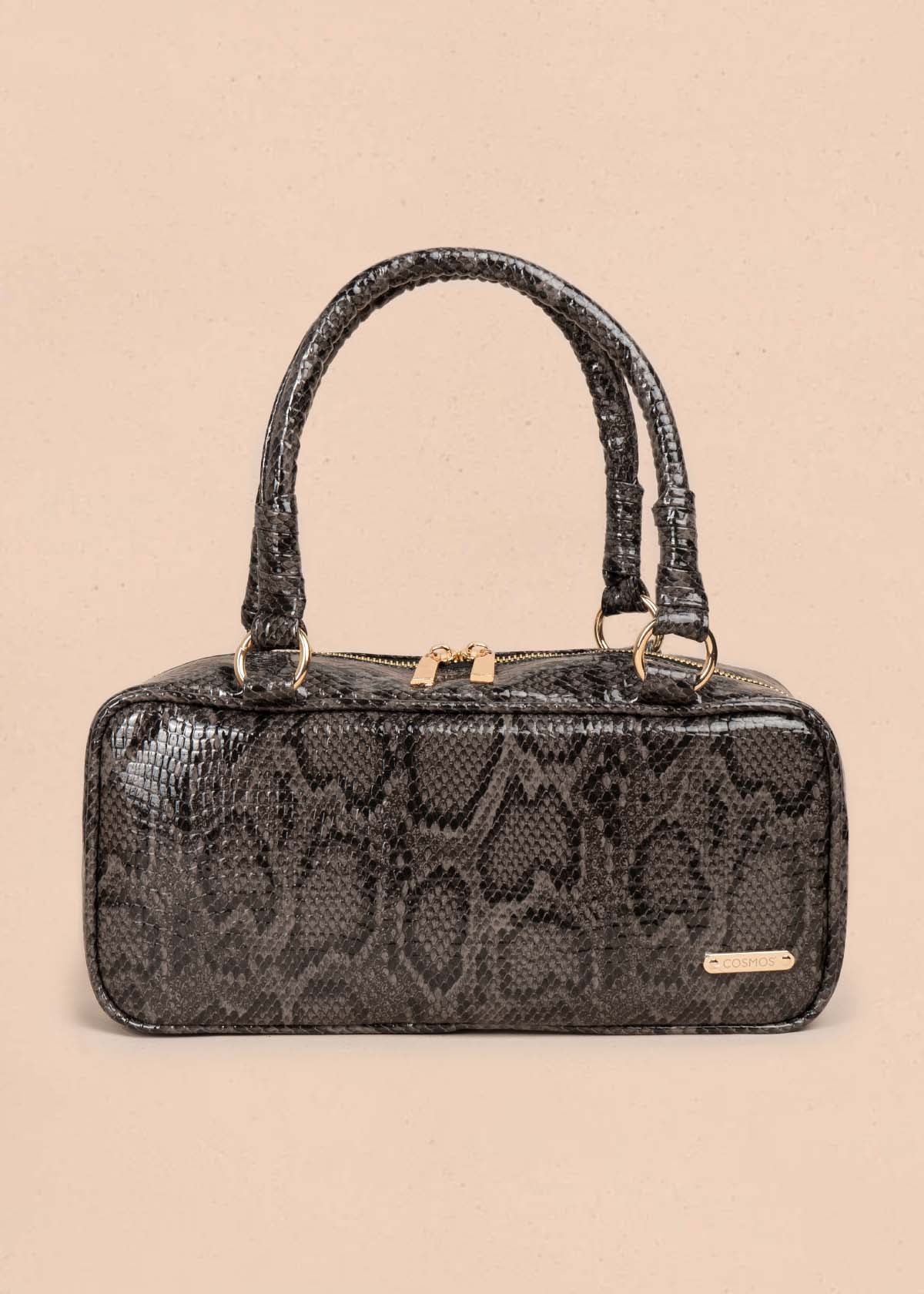 Bolso tipo cartera color gris con estampado animal print 105564