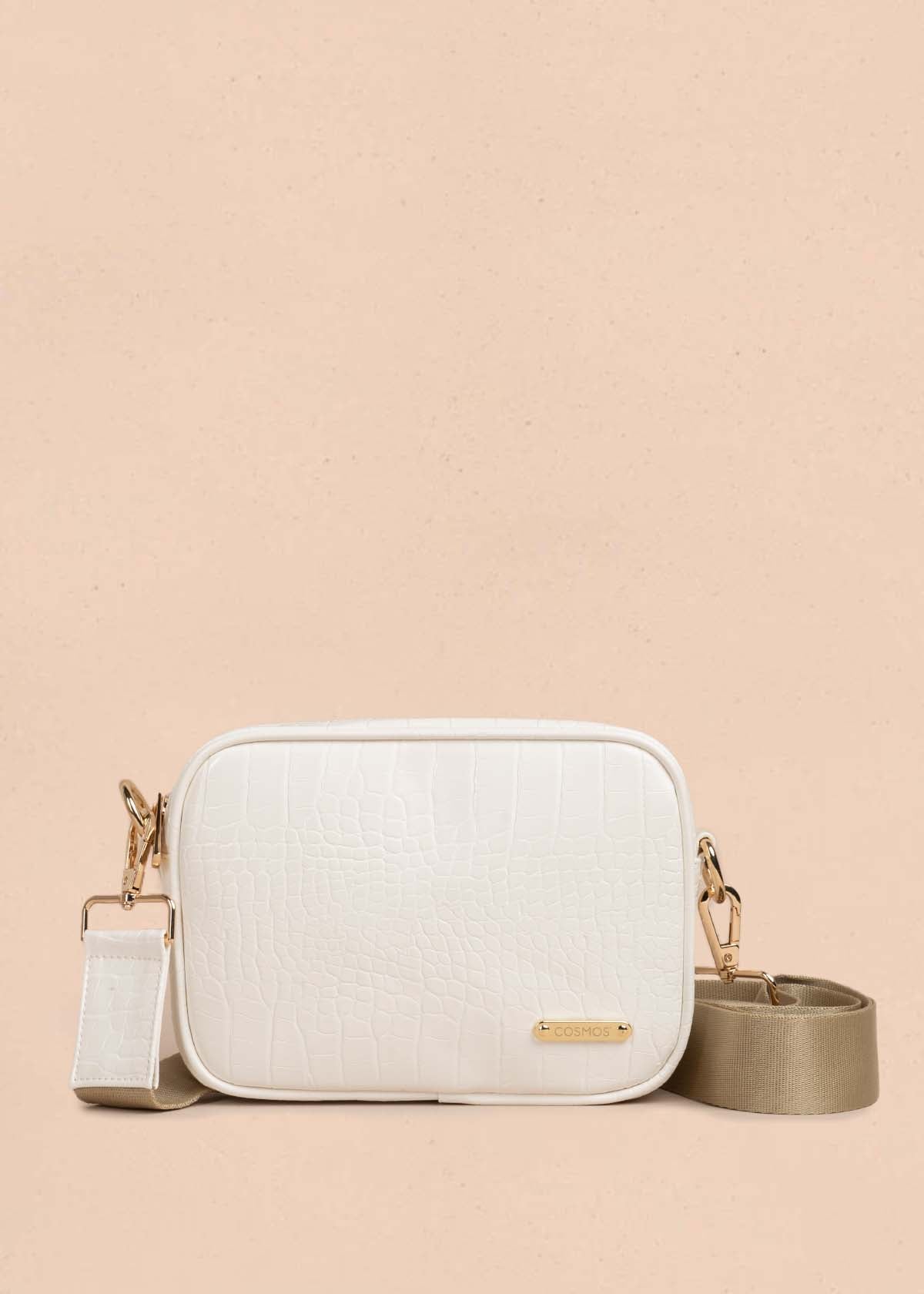Bolso manos libres color blanco con textura croco 105565