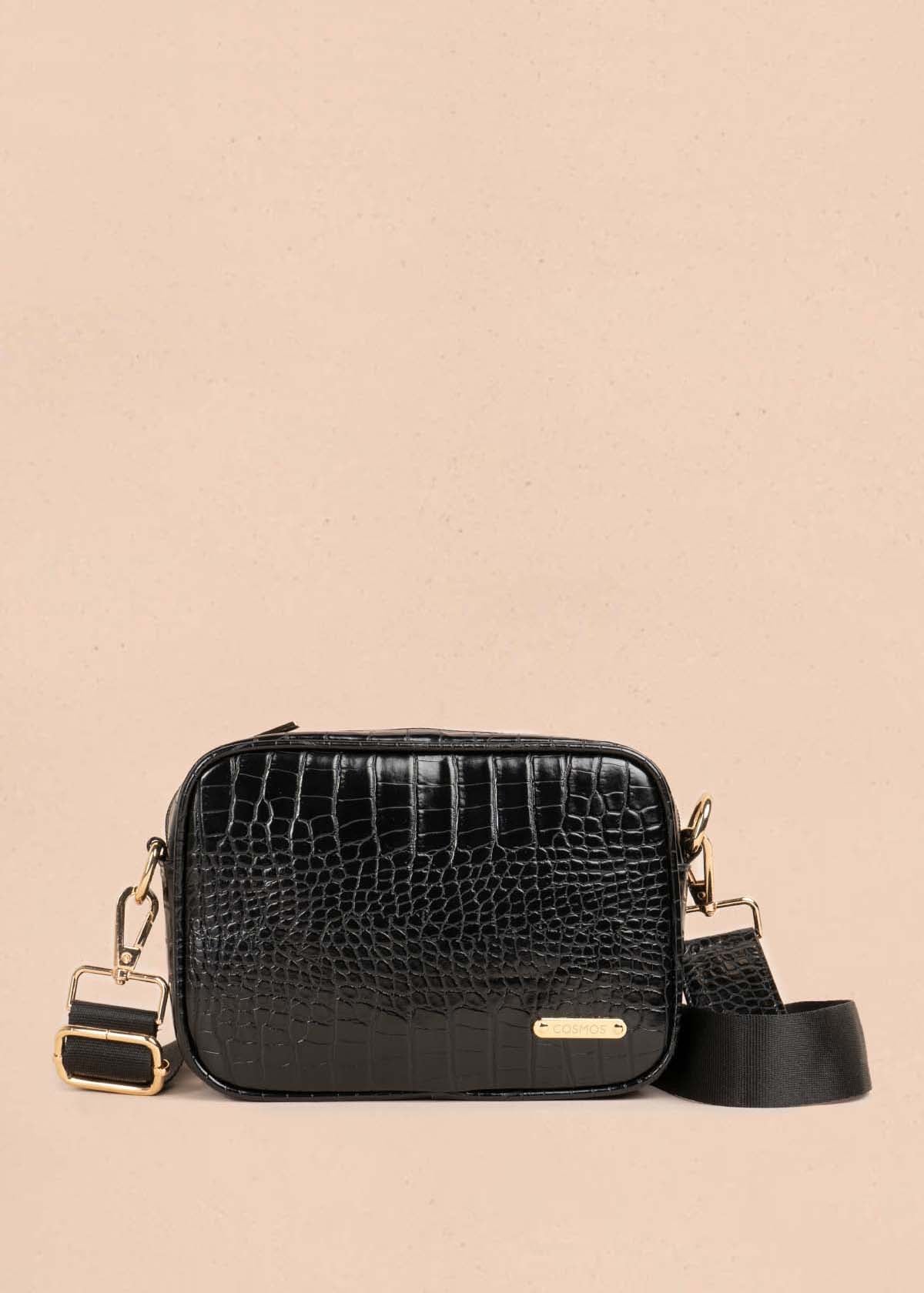 Bolso manos libres color negro con textura croco 105565