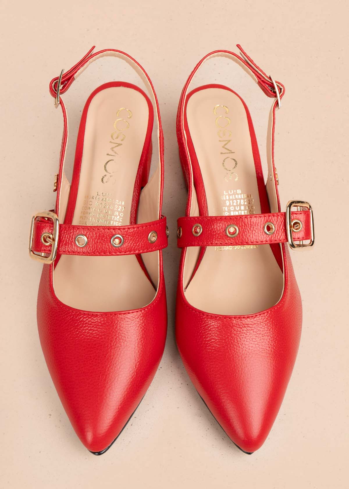 Tacones trabilla en cuero color rojo con correa 105587