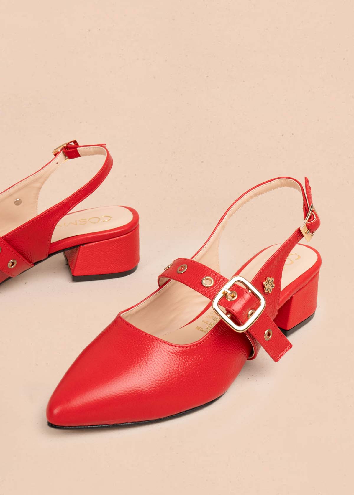 Tacones trabilla en cuero color rojo con correa 105587