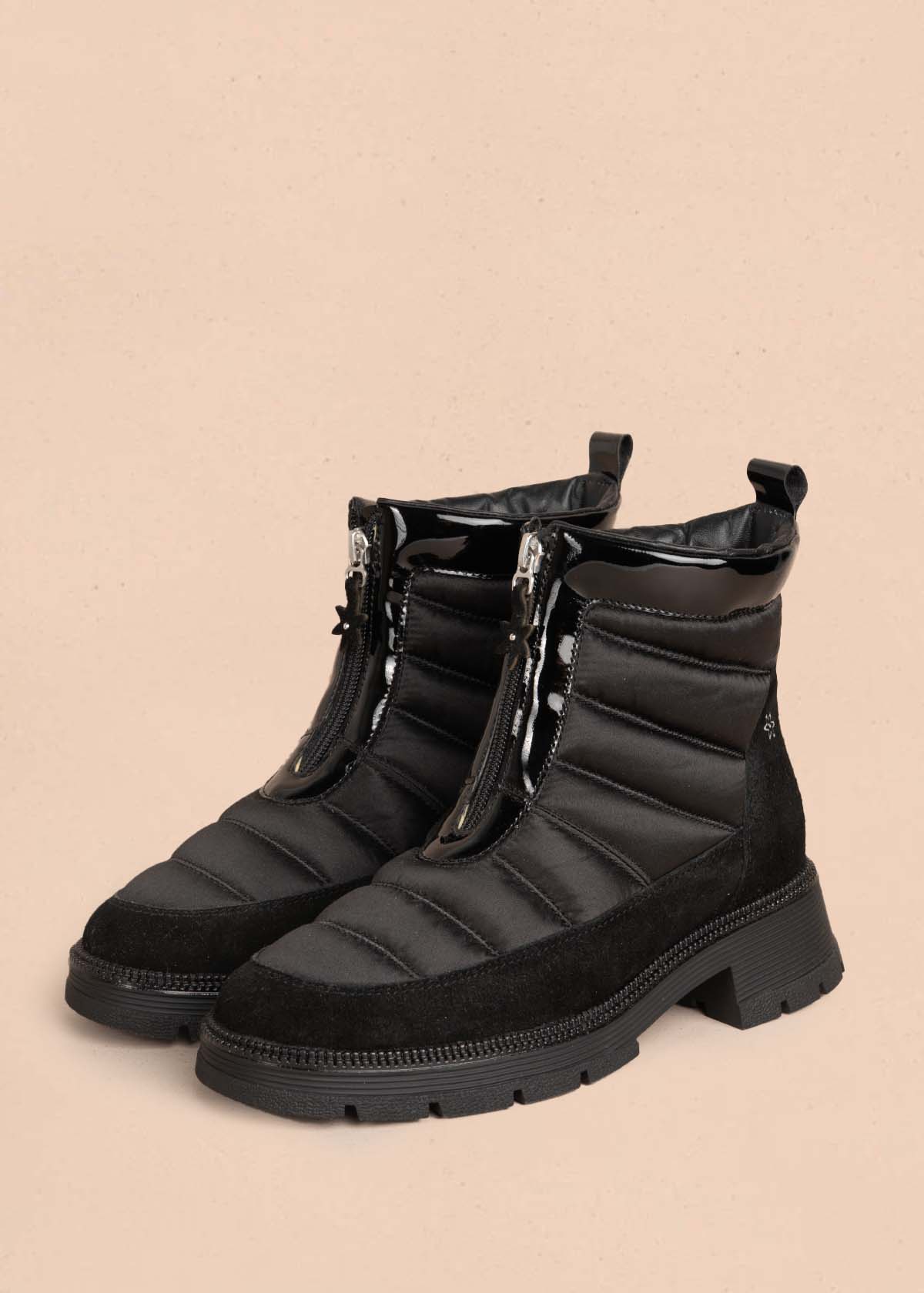 Botines en cuero color negro con cierre frontal 105596