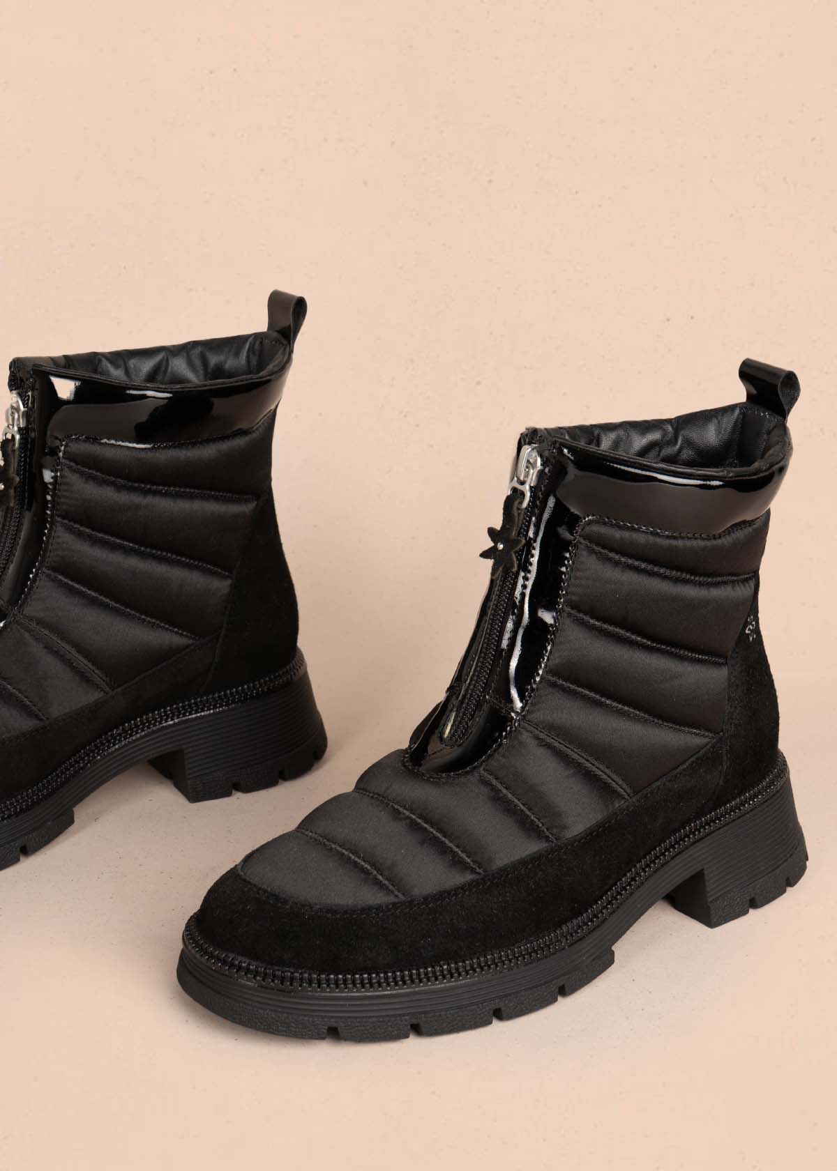 Botines en cuero color negro con cierre frontal 105596