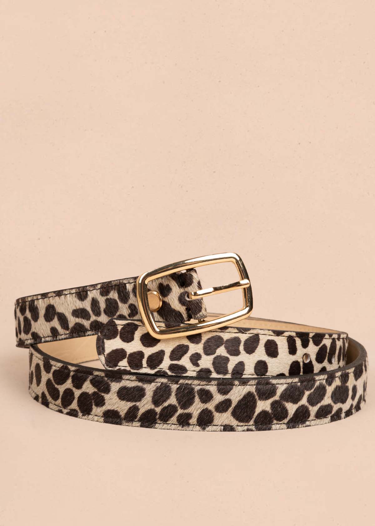 Cinturón en cuero con pelo color negro animal print 105630
