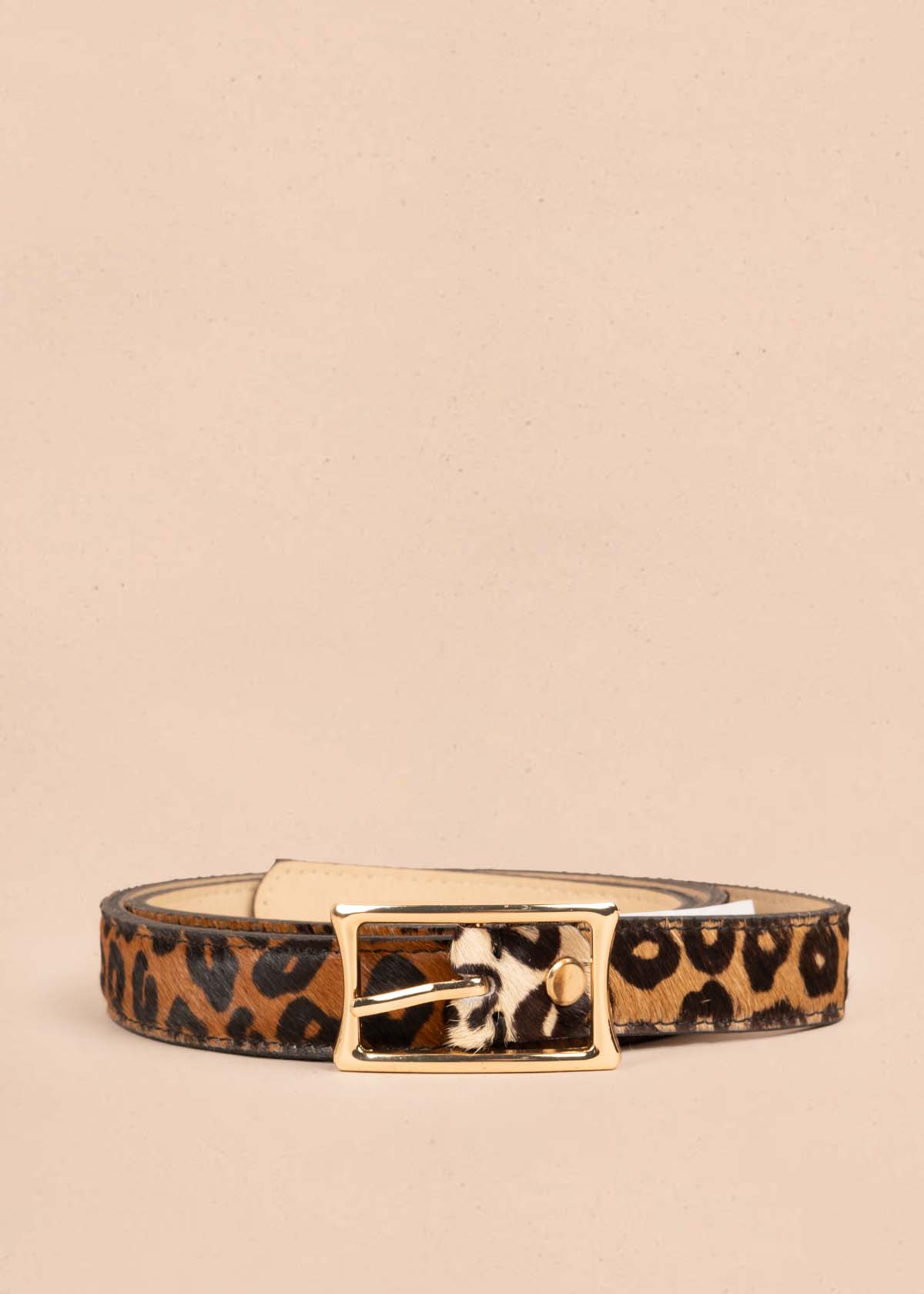 Cinturón en cuero con pelo color miel animal print 105632