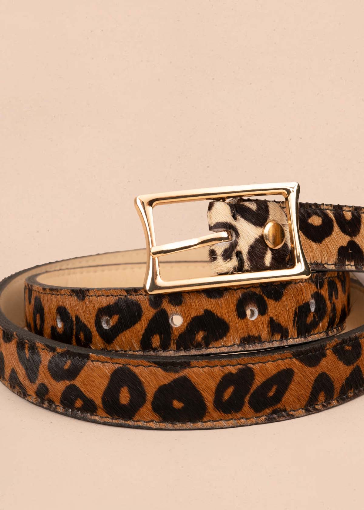 Cinturón en cuero con pelo color miel animal print 105632