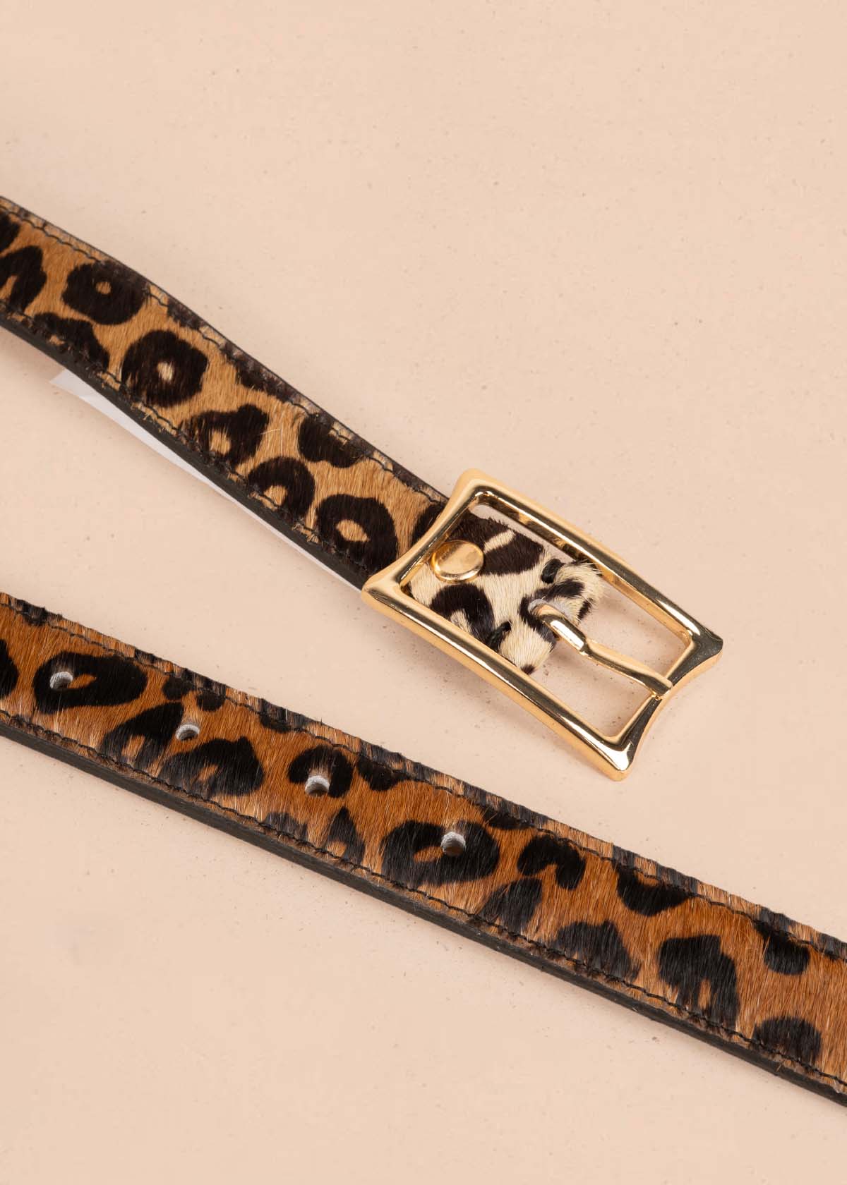 Cinturón en cuero con pelo color miel animal print 105632
