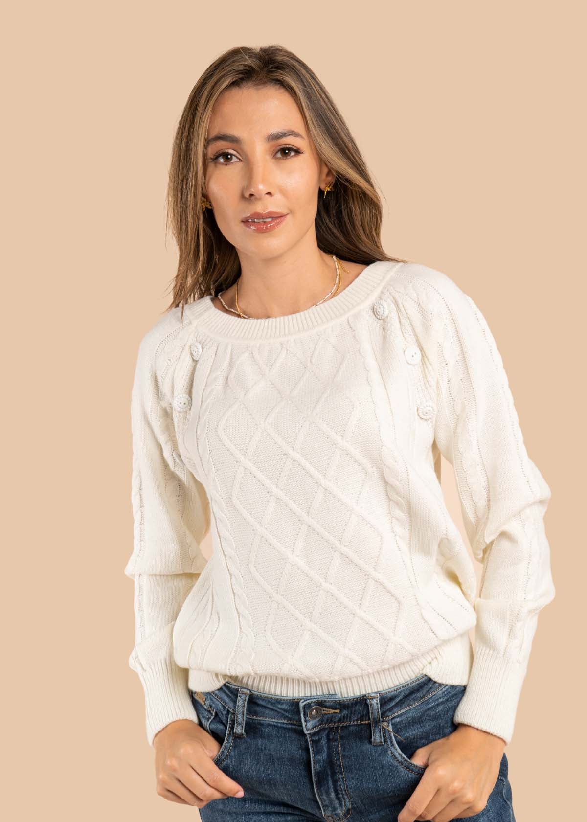 Sweater color crema con botones 105647