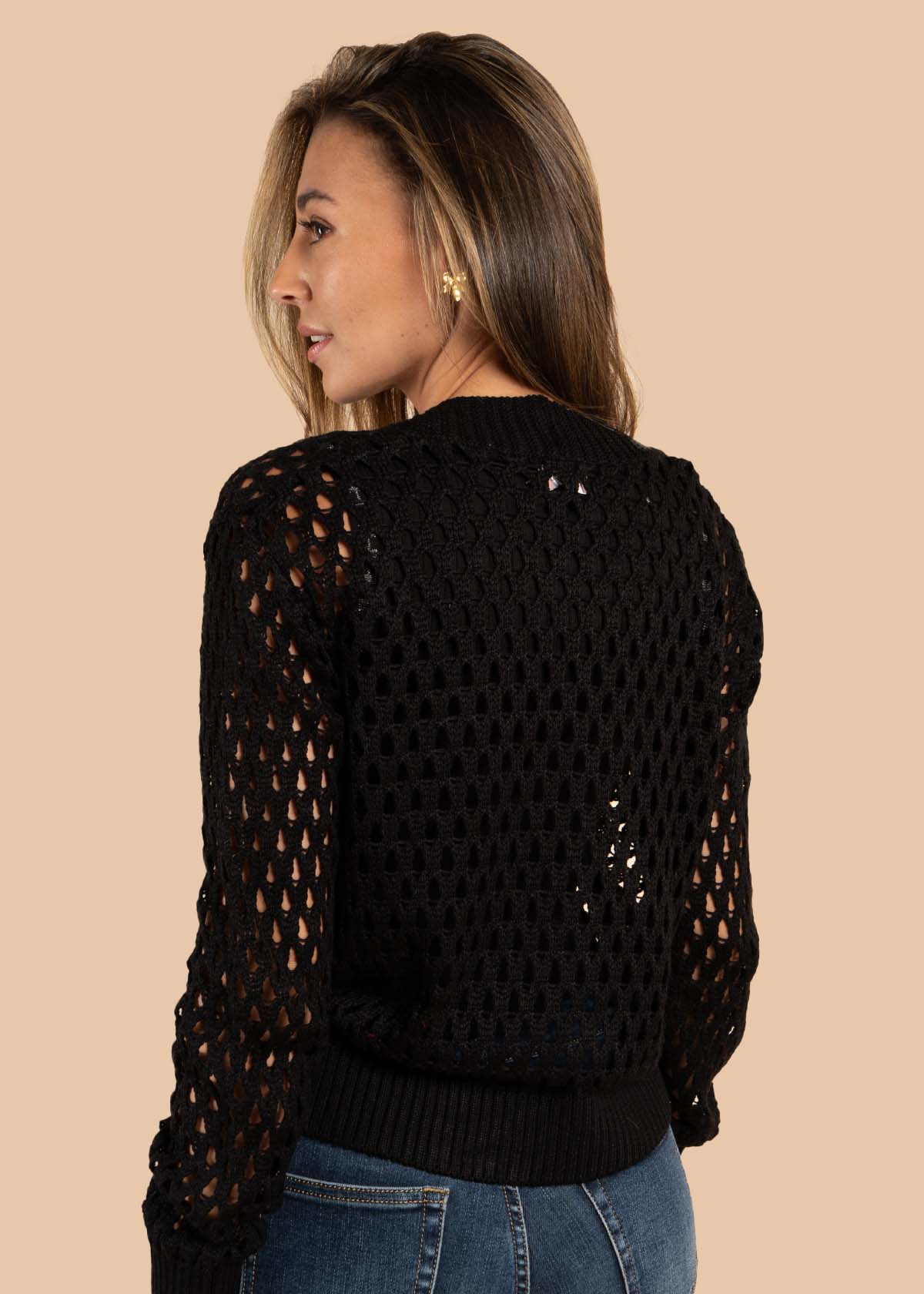 Sweater tejido en malla color negro 105648