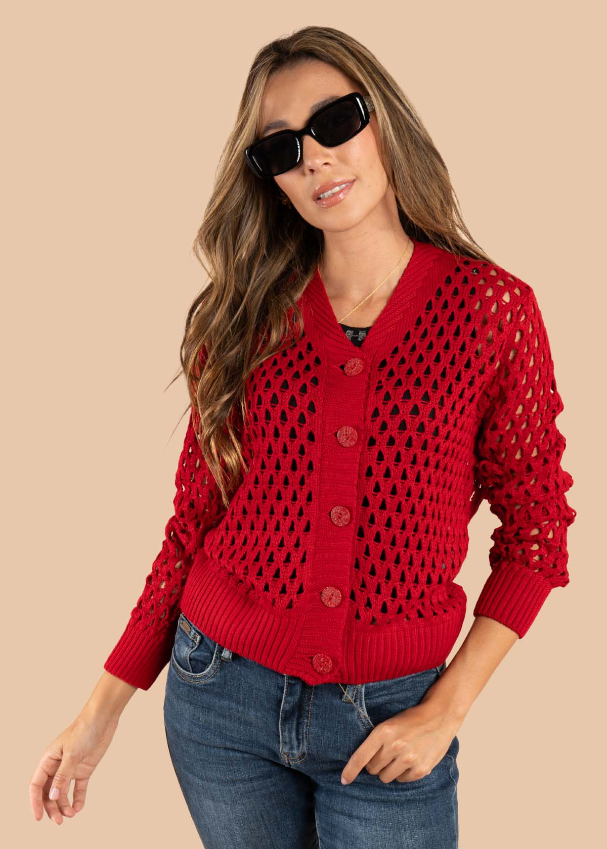 Sweater tejido en malla color rojo 105648