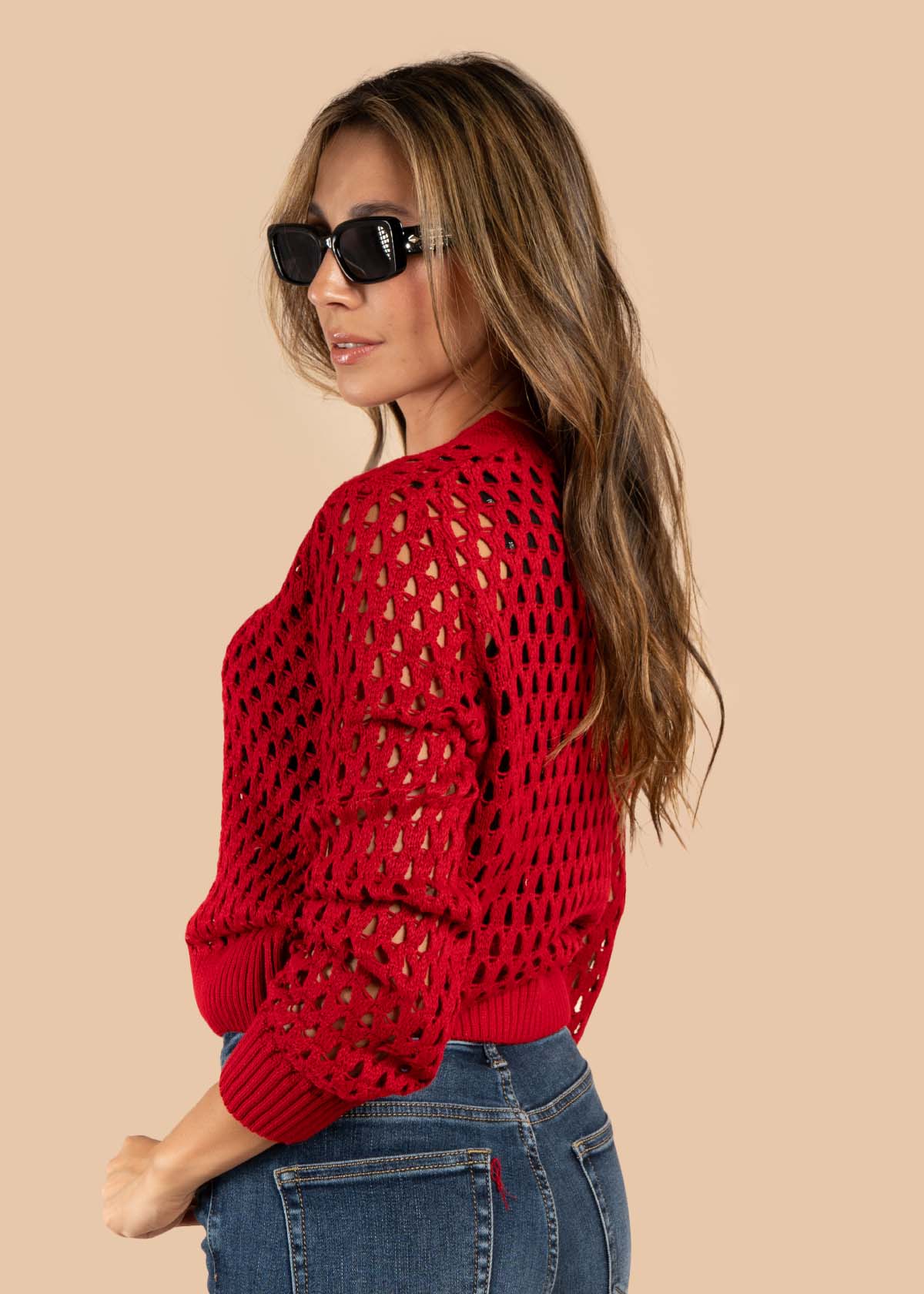 Sweater tejido en malla color rojo 105648