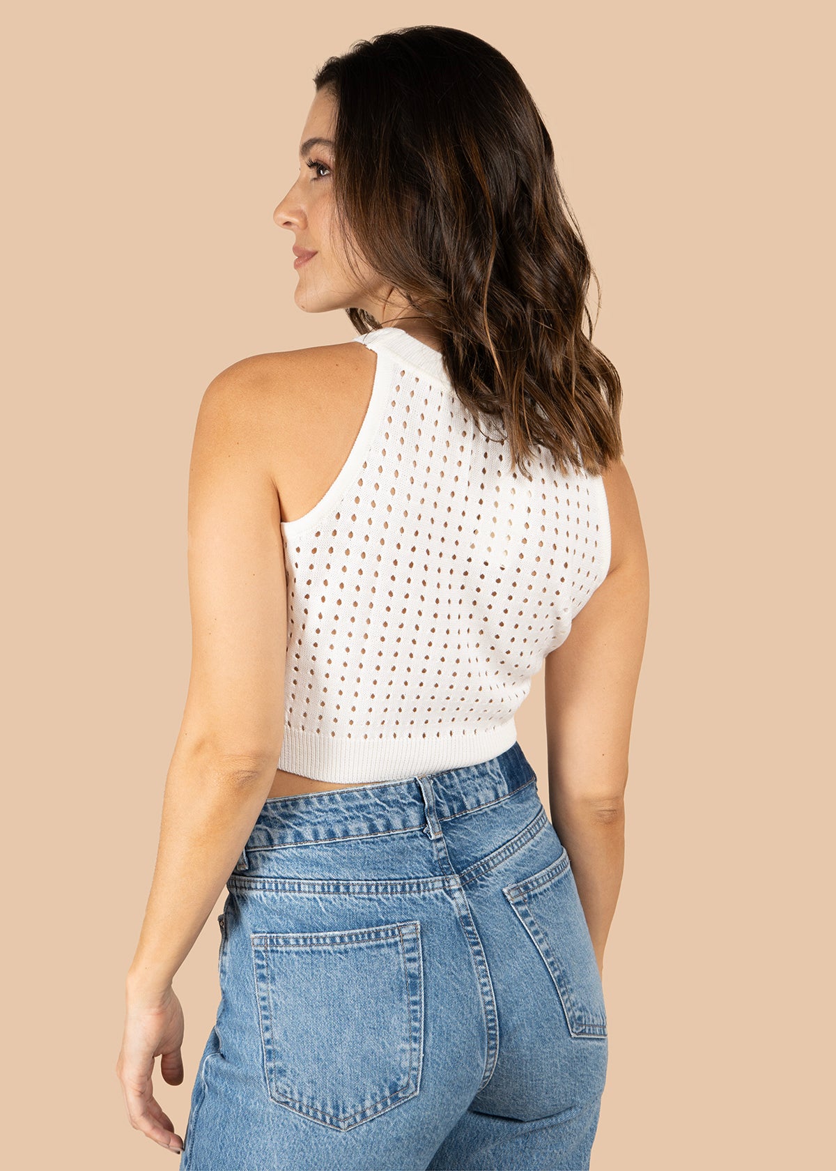 Blusa color marfil tejido con aberturas 105744