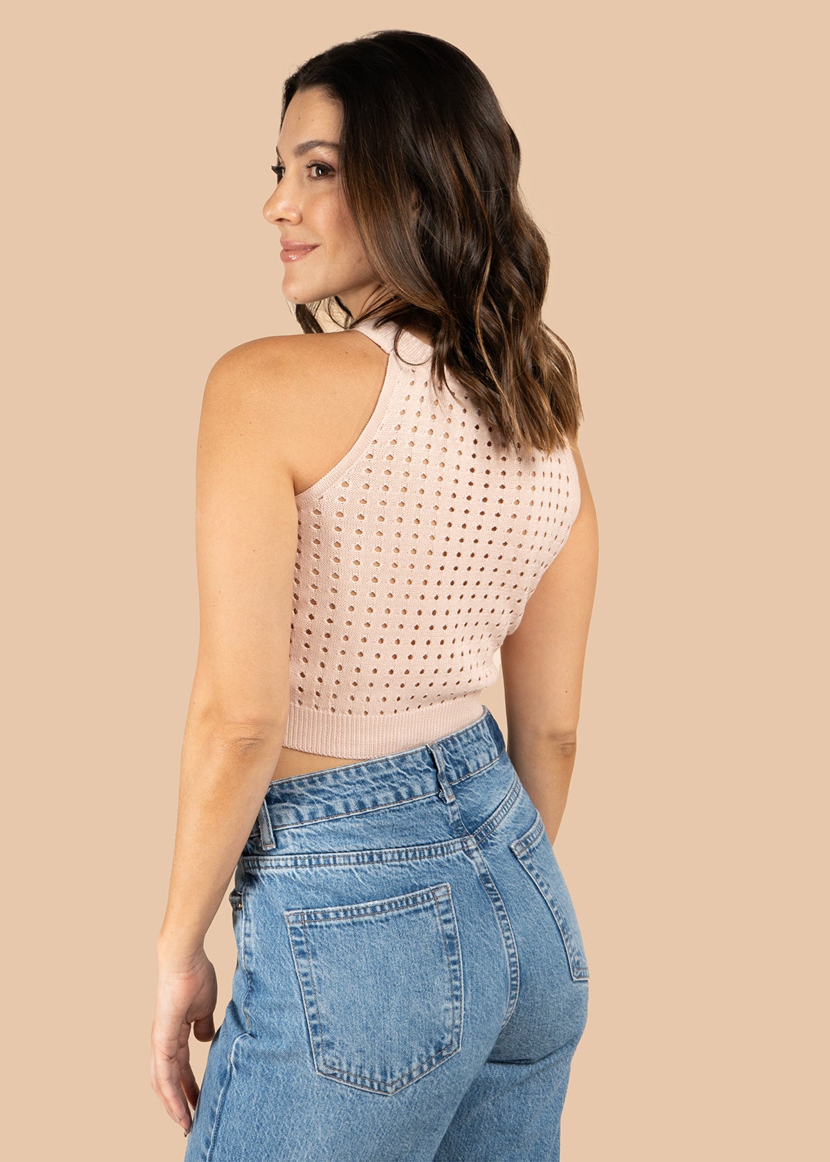 Blusa color nude tejido con aberturas 105744