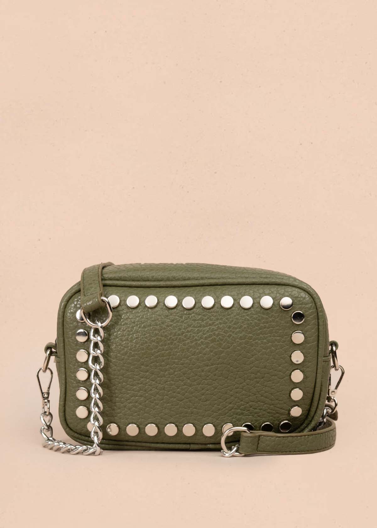 Bolso manos libres color verde con taches 105753