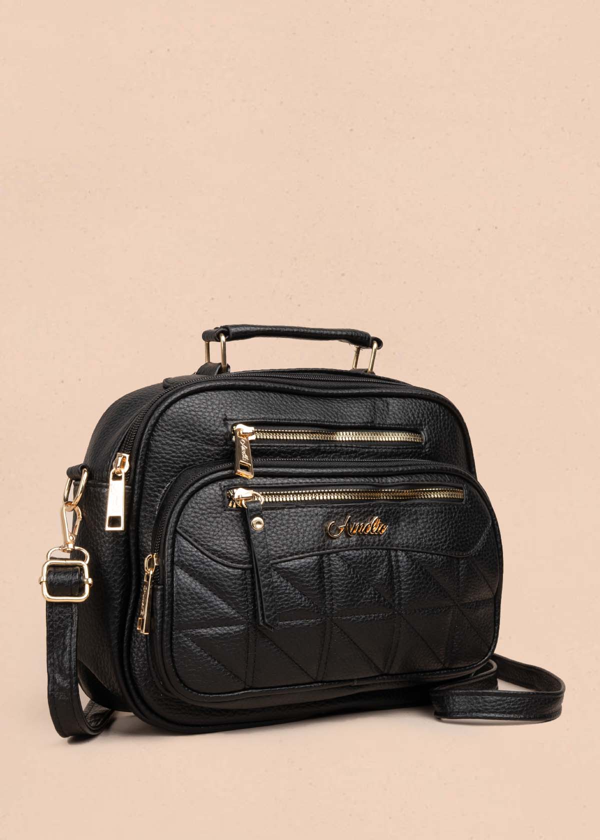 Bolso manos libres color negro con bolsillo frontal 105755
