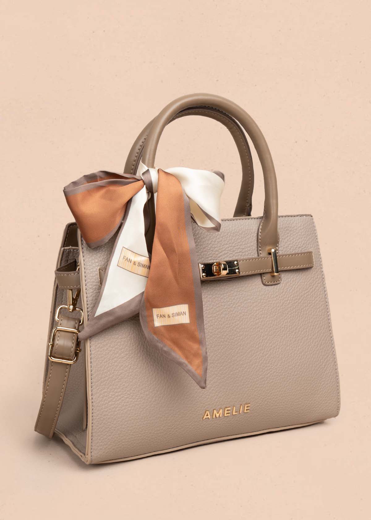 Bolso tipo cartera color taupe con pañoleta 105769