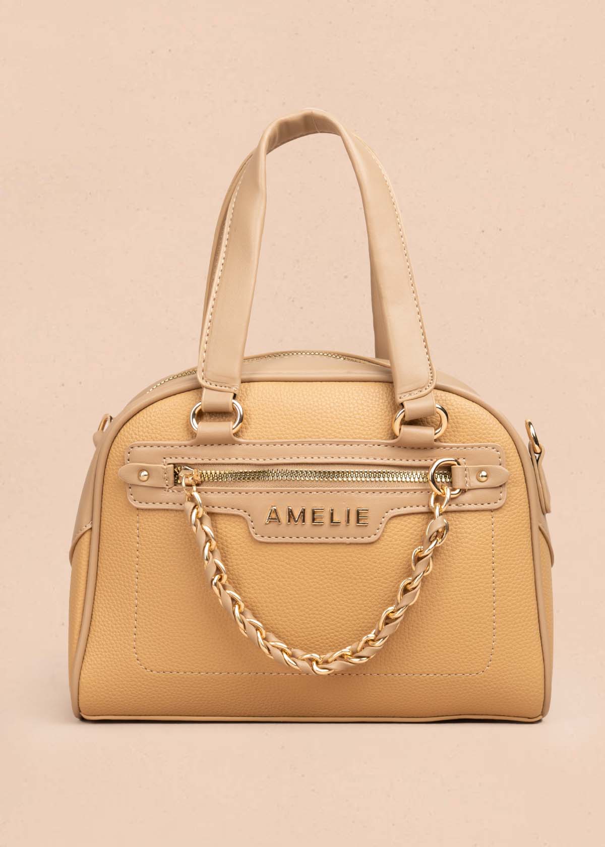Bolso manos libres color camel con cadena en cierre 105771