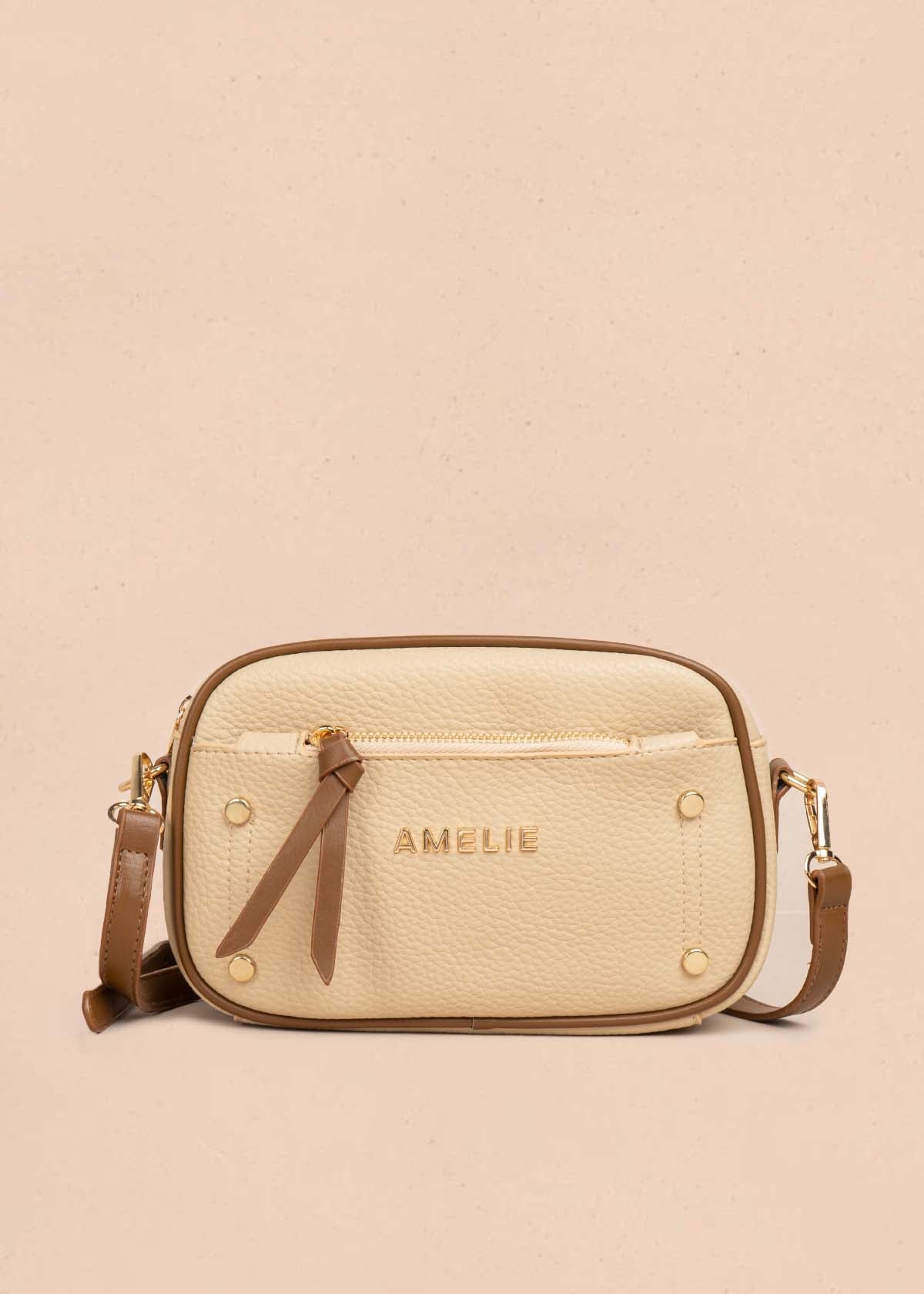 Bolso manos libres color beige con cierre frontal 105775