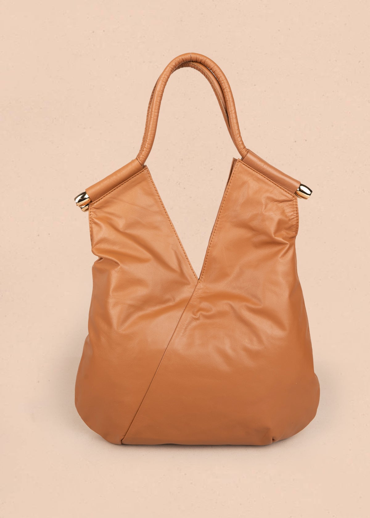 Bolso en cuero color miel tipo shopping 105786