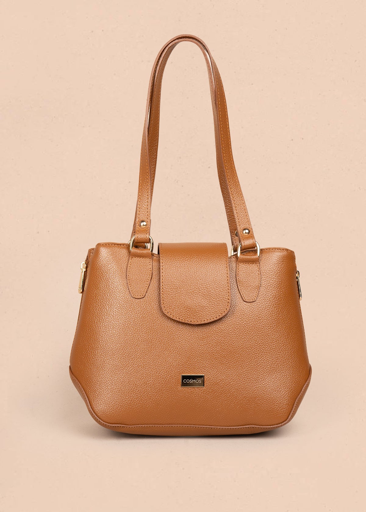 Bolso tipo cartera en cuero color miel texturizado 105788