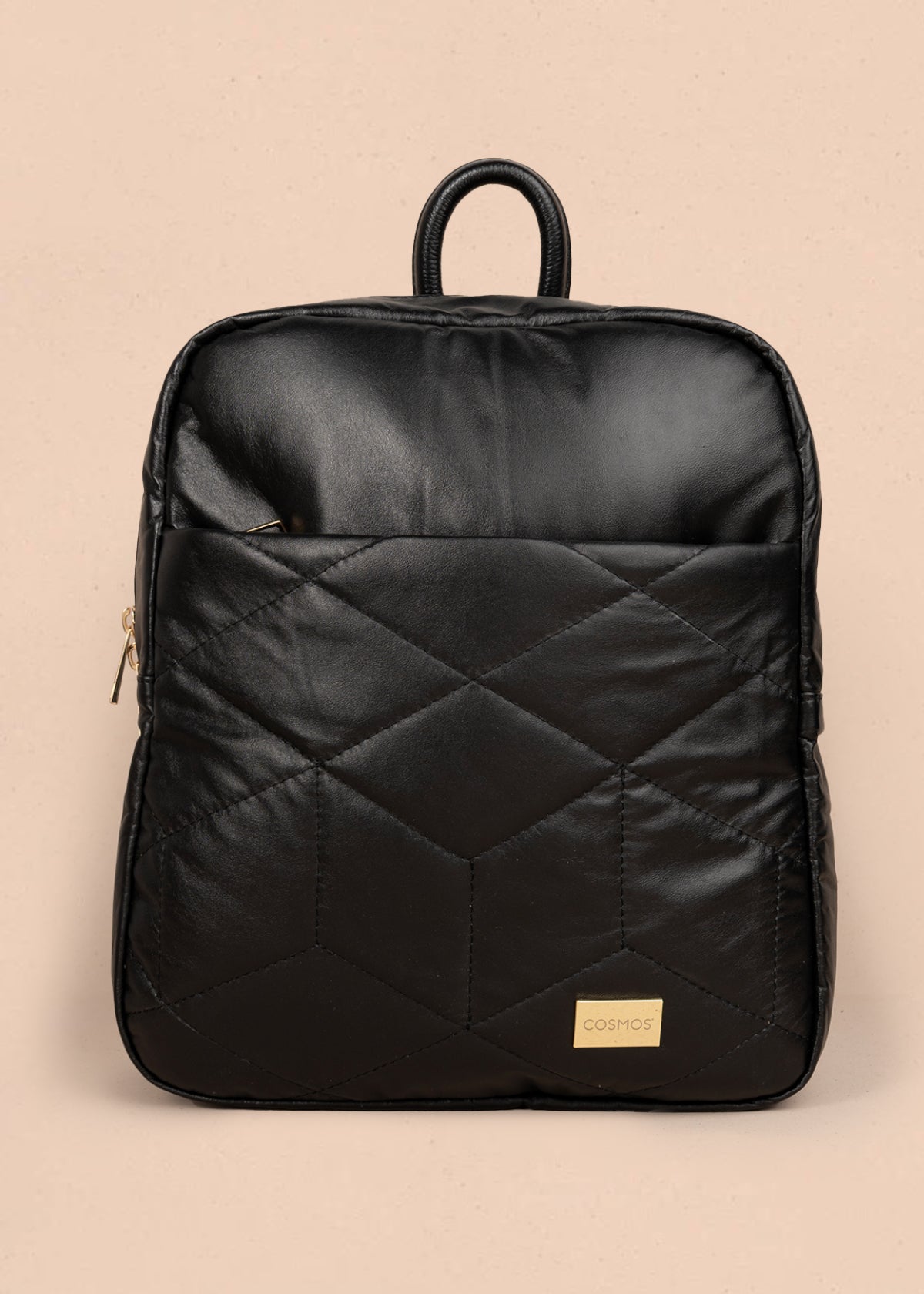 Morral en cuero color negro con costuras en rombos 105790