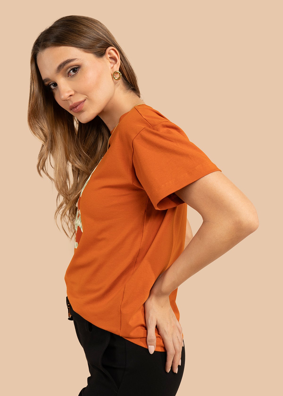 Camiseta color terracota con estampado 105883