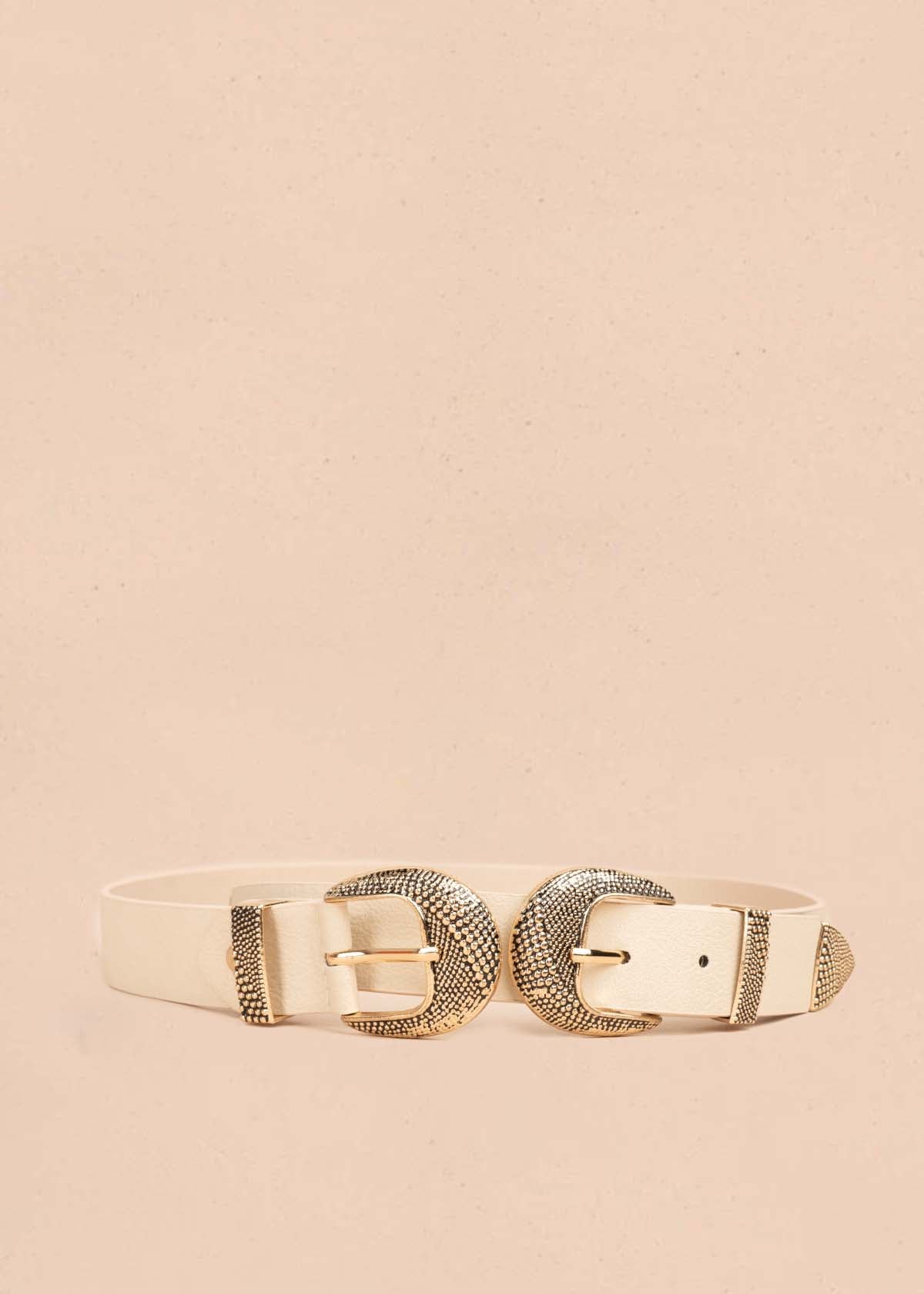 Cinturón color beige con apliques metálicos texturizados 105888