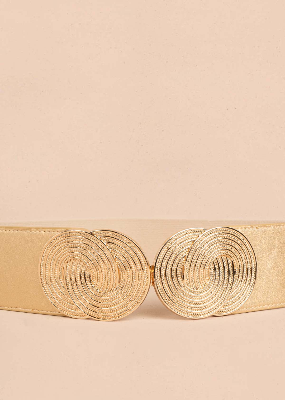 Cinturón tipo fajón color dorado con hebilla metálica entrelazada 106003