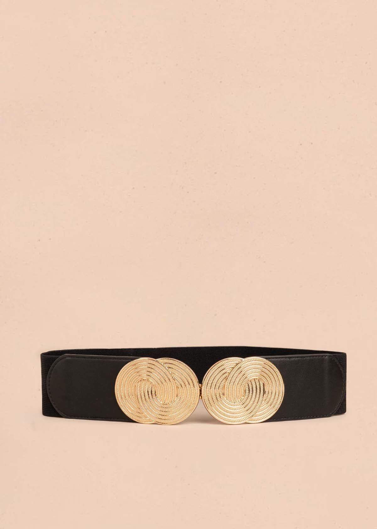 Cinturón tipo fajón color negro con hebilla metálica entrelazada 106003