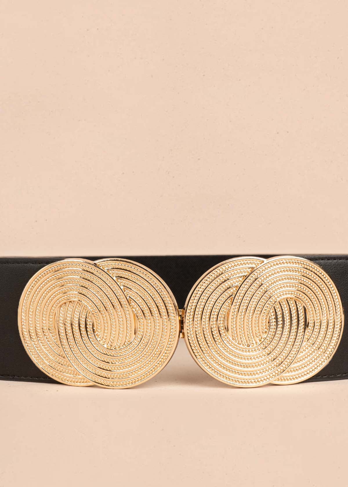 Cinturón tipo fajón color negro con hebilla metálica entrelazada 106003