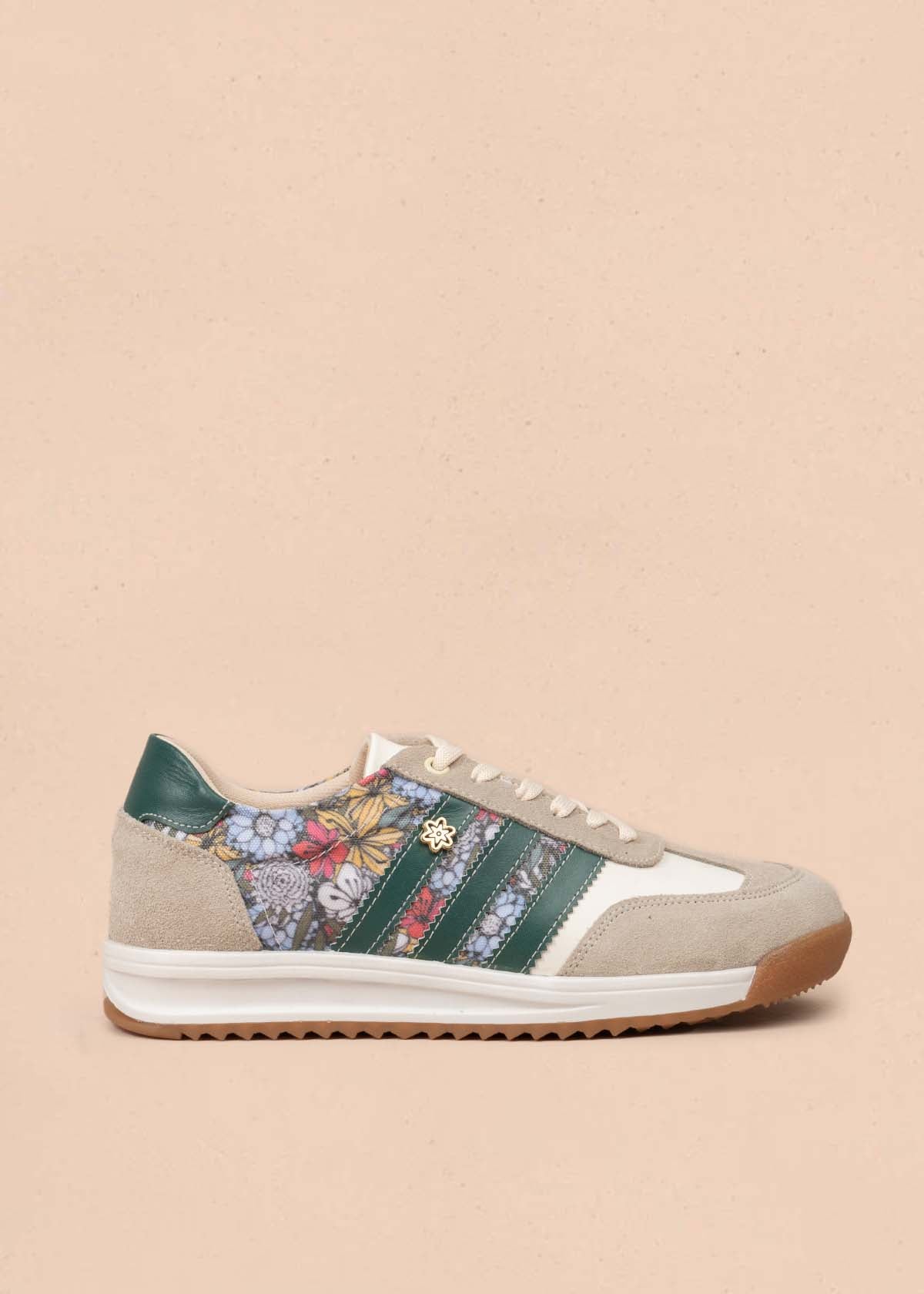 Deportivo en cuero color multicolor con diseño floral y rayas verdes 106040