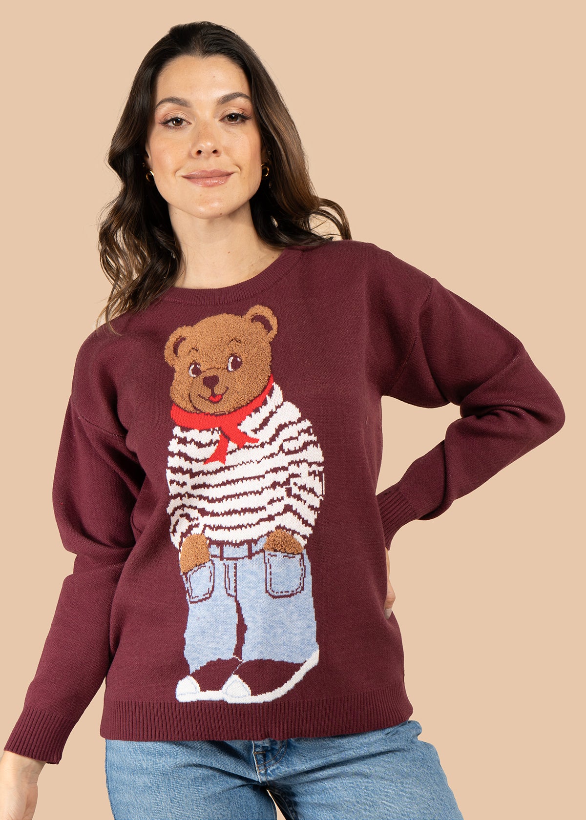 Buzo color uva con estampado de oso 106065