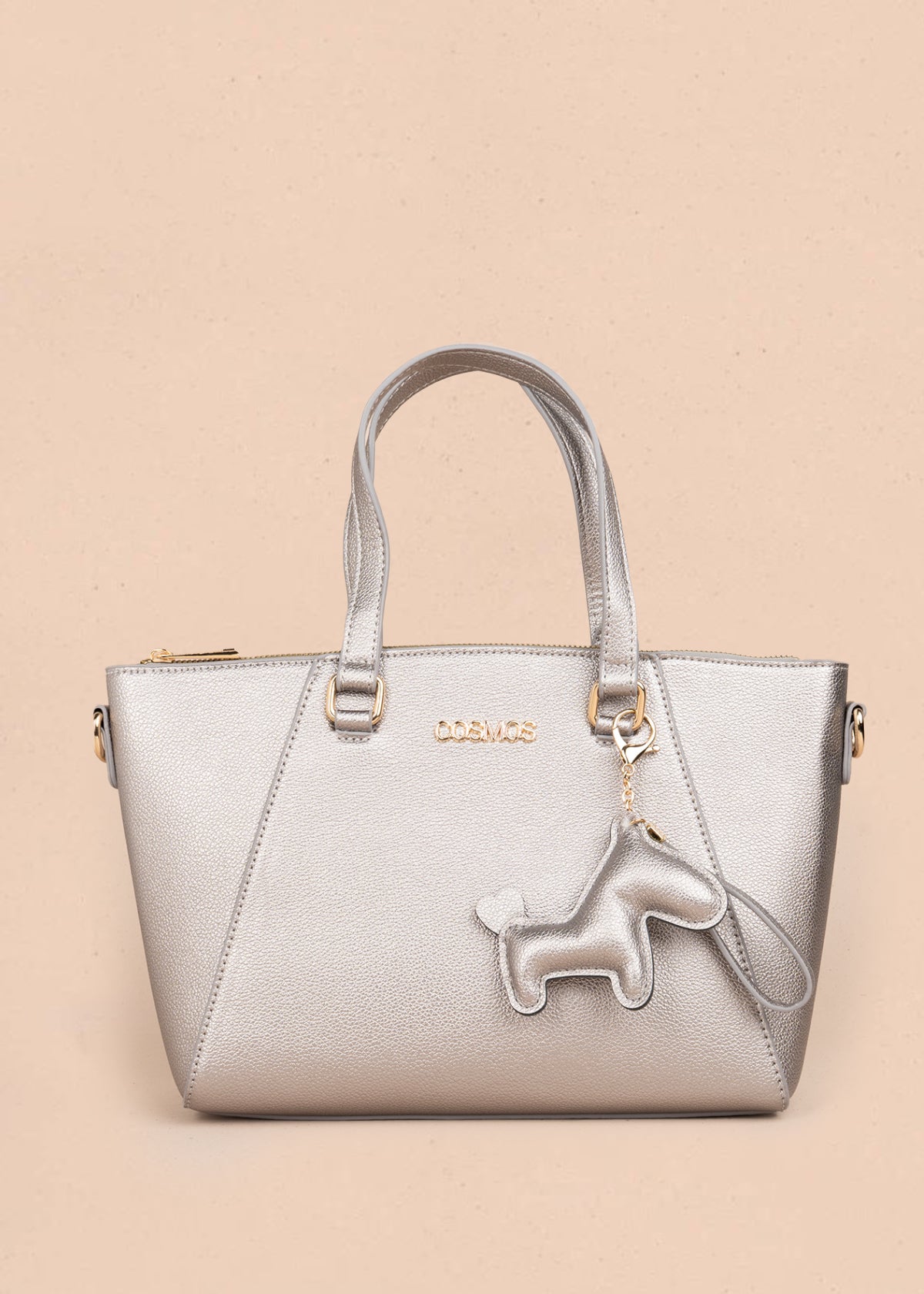 Bolso tipo cartera color plomo con herrajes dorados 106178