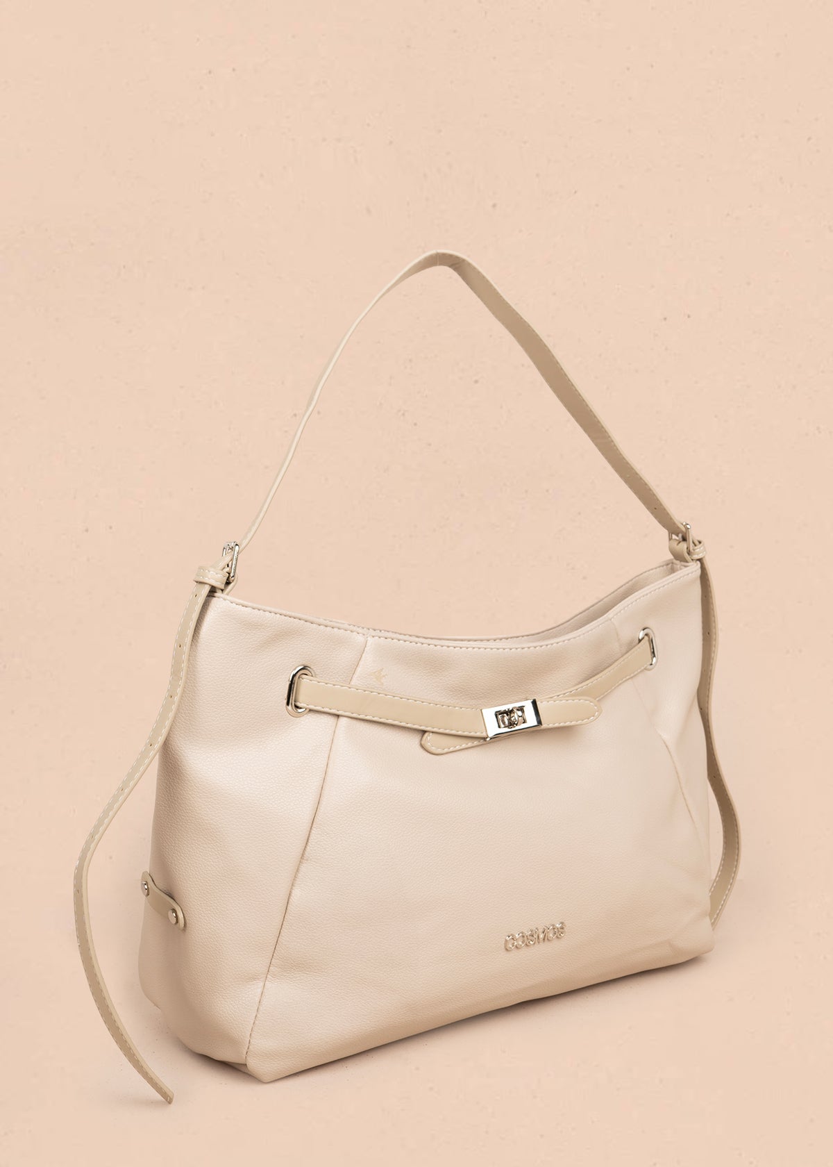 Bolso tipo shopping color beige con correa frontal 106182