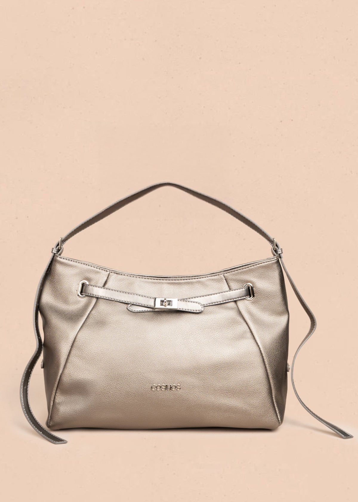 Bolso tipo shopping color plomo con correa frontal 106182