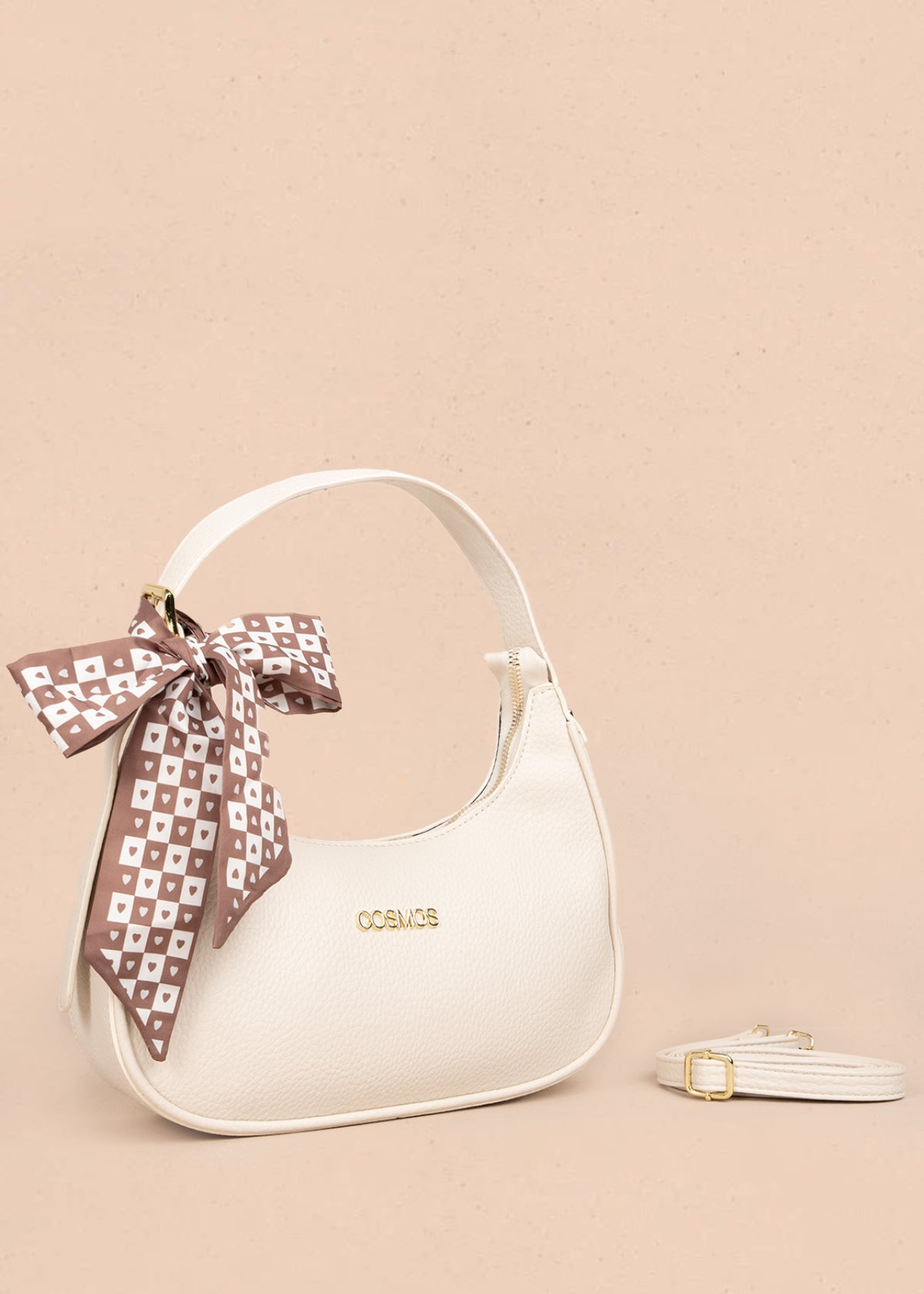 Bolso tipo cartera color beige con pañoleta 106188
