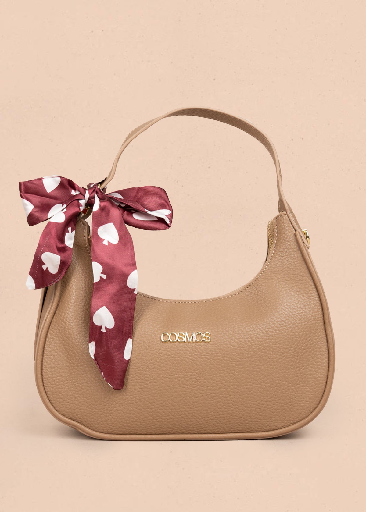 Bolso tipo cartera color moca con pañoleta 106188